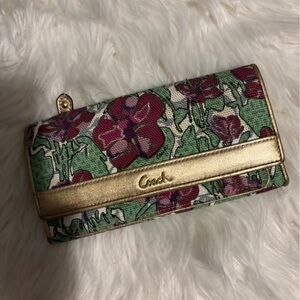Coach Floral Print Wallet with Gold Accents